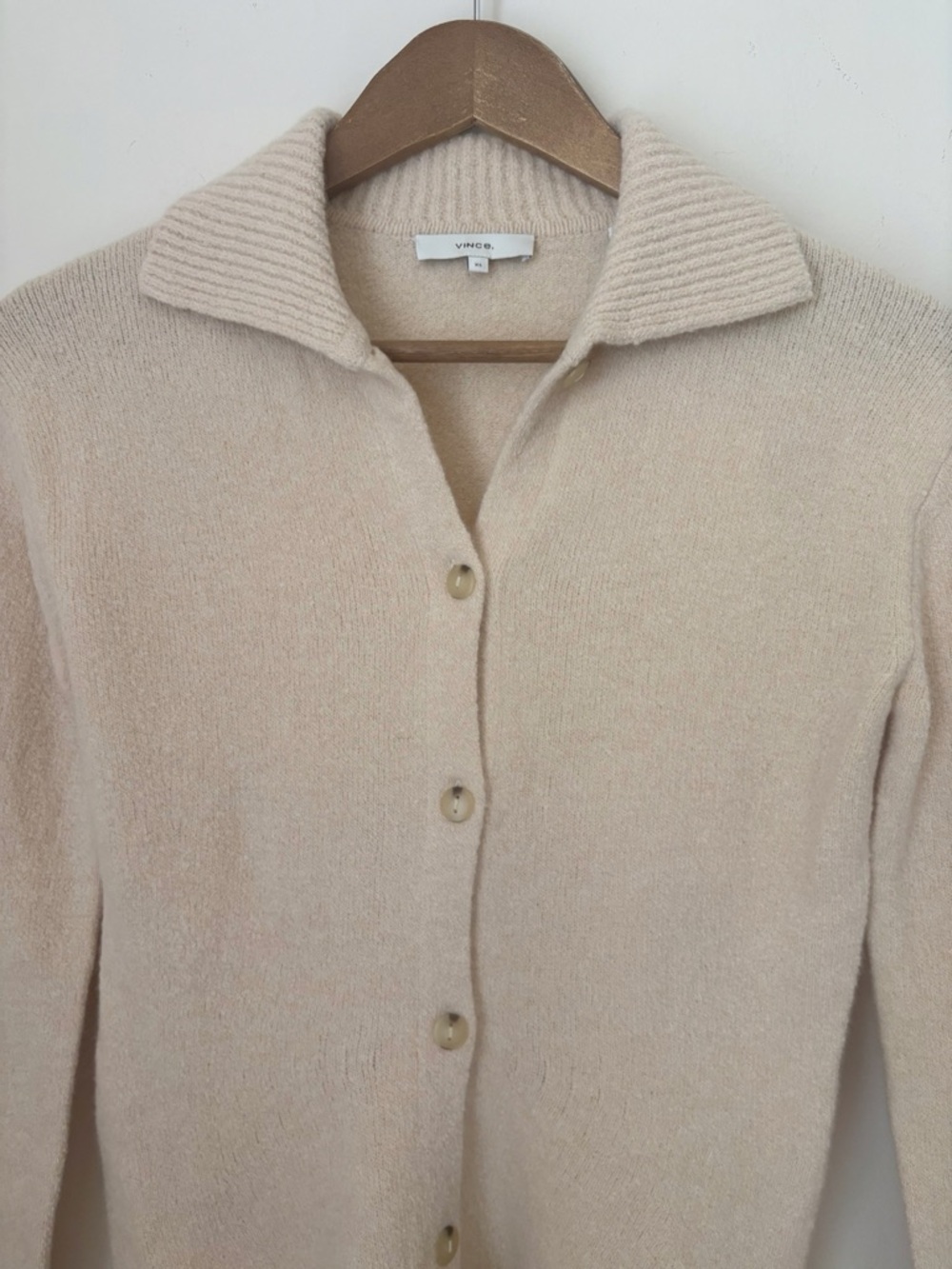 VINCE Cream Fitted Polo Collar Wool Cashmere Blend Cardigan Sweater XS NEW NWT - Picture 3 of 7